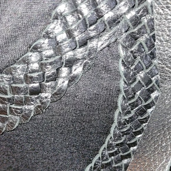 Vintage Leather Trimmed Long Dress Poly Spandex Cotton Size 8-10 - Picture 9 of 10